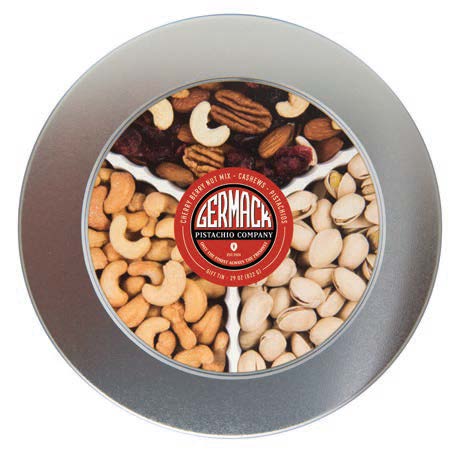 Picture Silver Premium Nut Tin - Pistachios, Cashews, and Cherry Berry Nut Mix 29oz 
