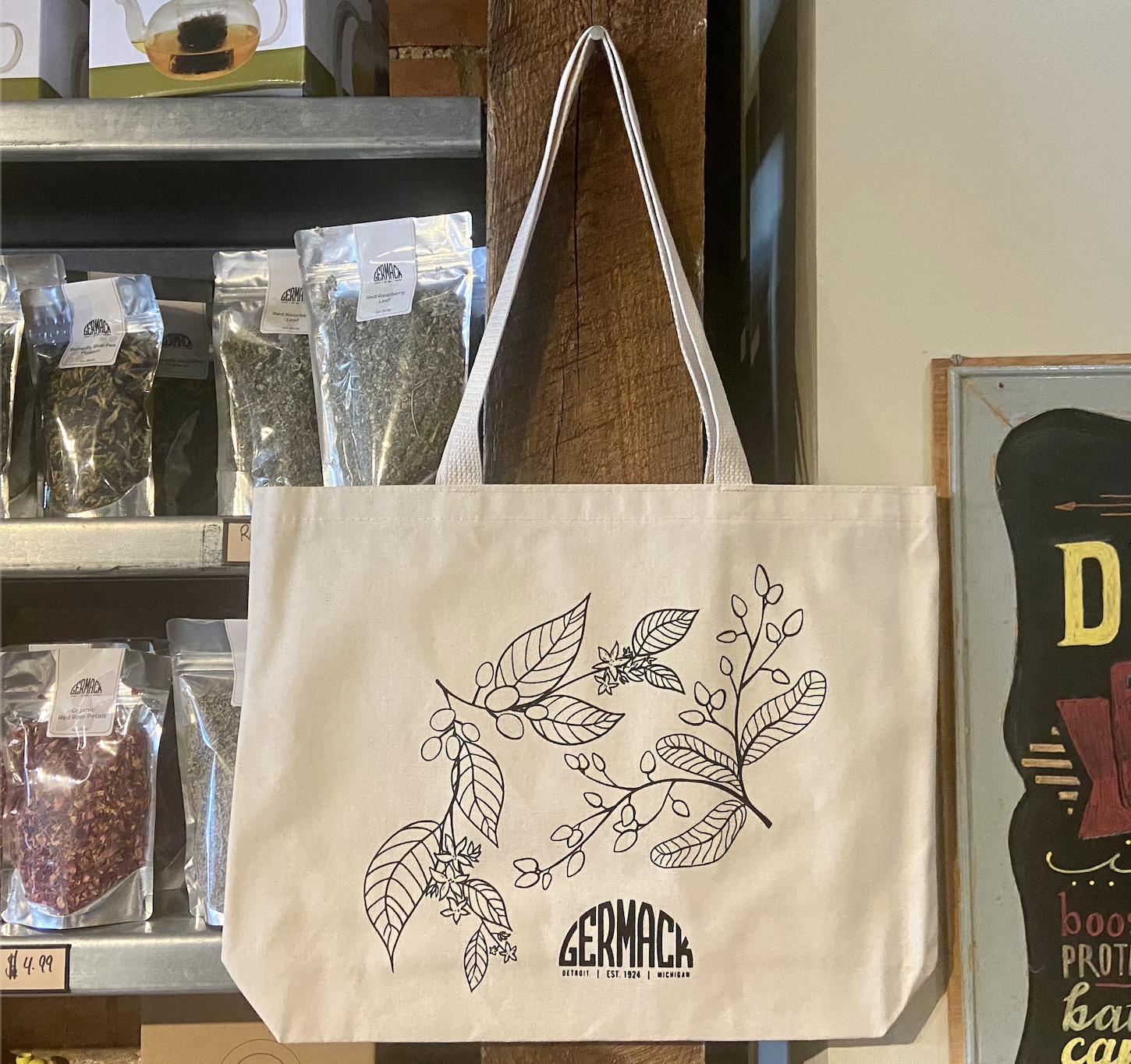 Picture Tote Bag - Pistachio & Coffee