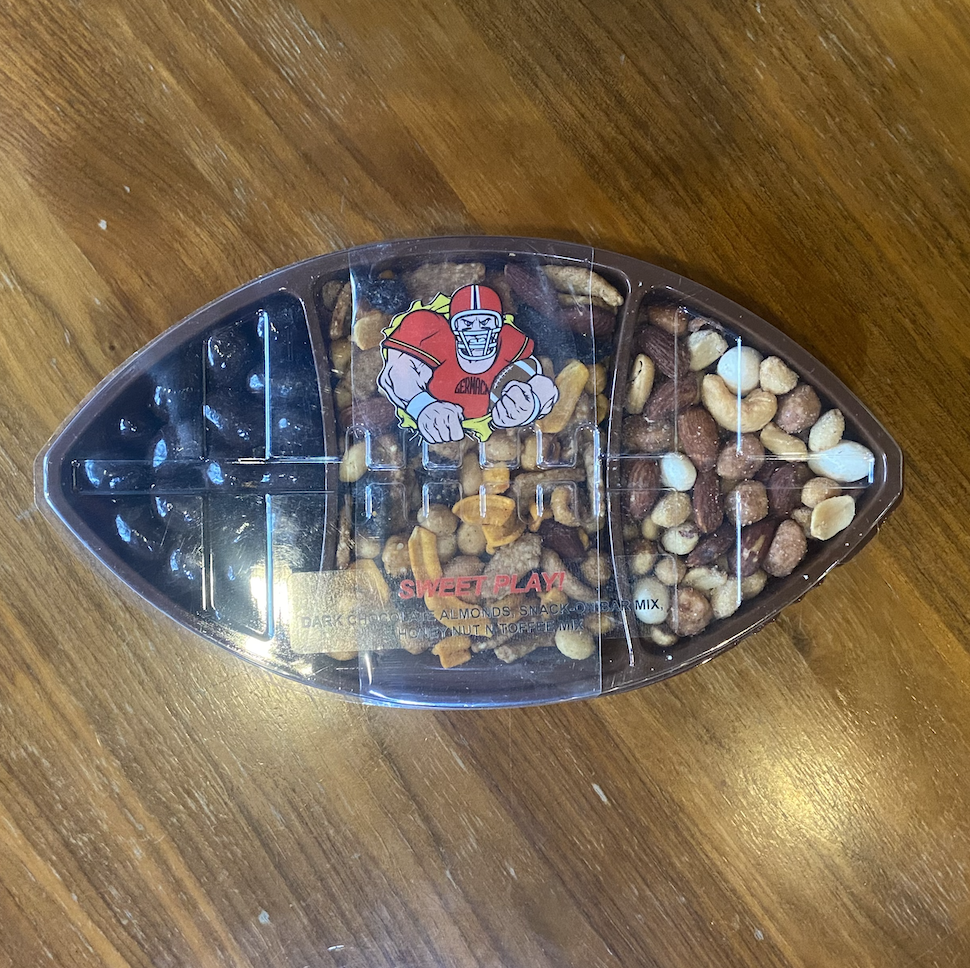 Picture Sweet Play Football Tray (Dark Chocolate Almonds, Snack On Bar Mix, Honey Nut N Toffee Mix)