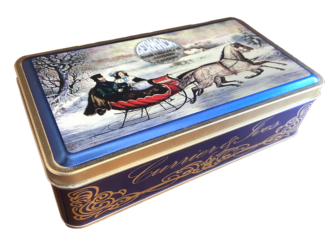 Picture Currier & Ives Dark Chocolate Cashew Tin 18oz