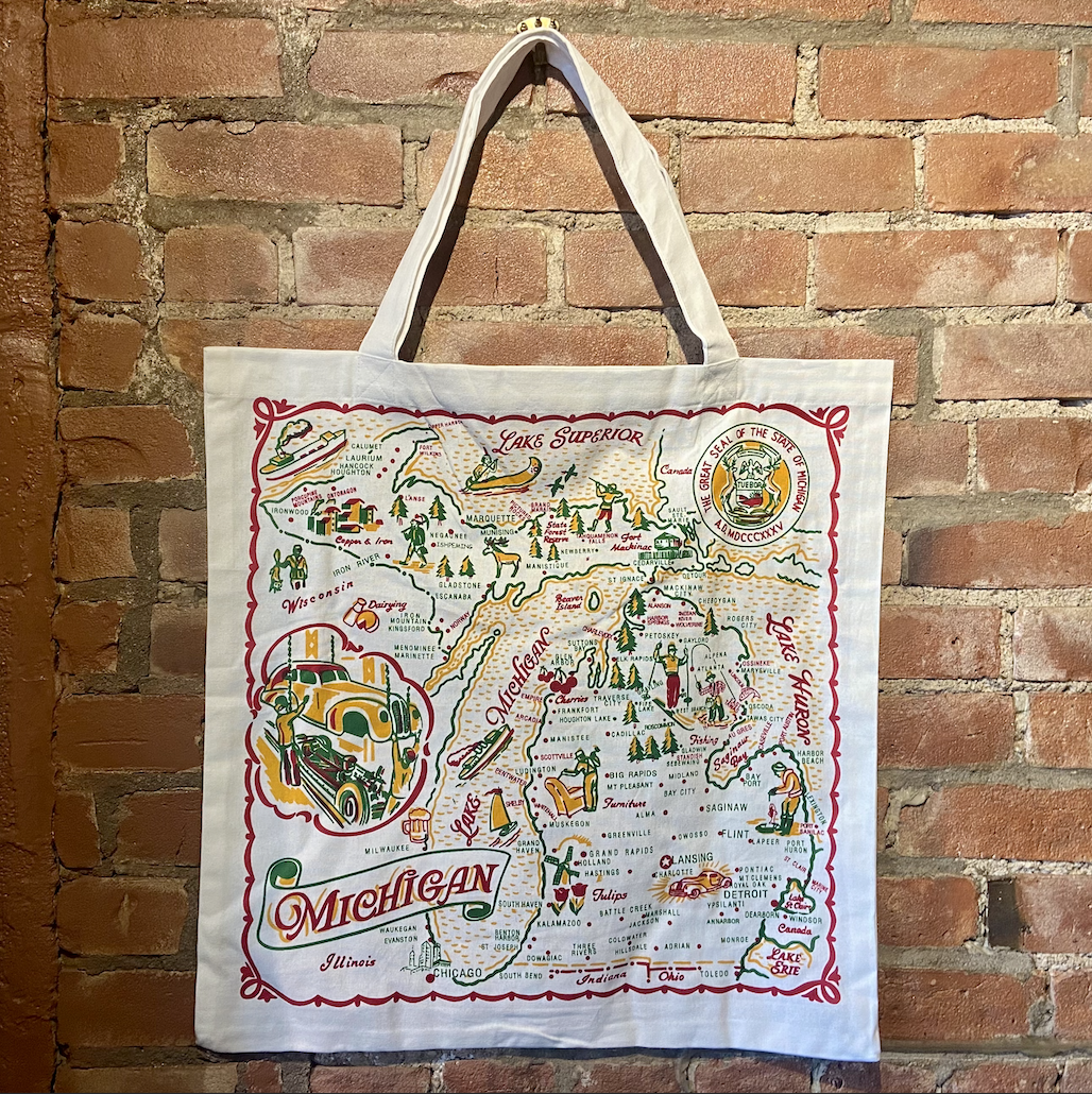 Picture Retro Michigan Map Tote Bag