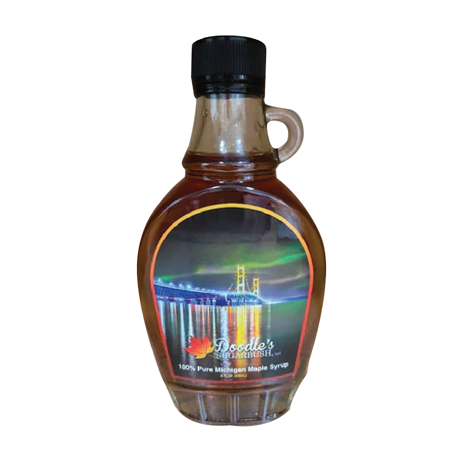 Picture Doodle's Sugarbush 100% Maple Syrup 8oz - Northern Lights On Mackinac Bridge Picture