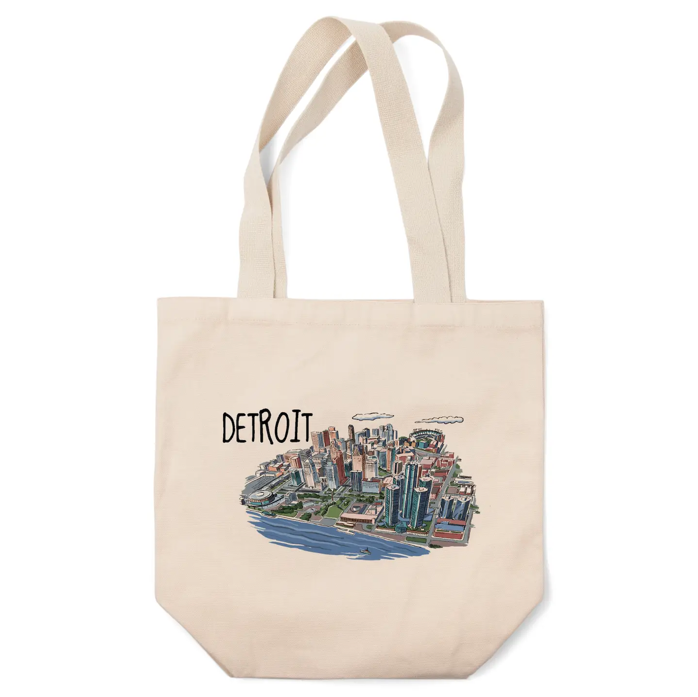 Picture Tote Bag - Detroit Michigan City Graphic - Organic Cotton 