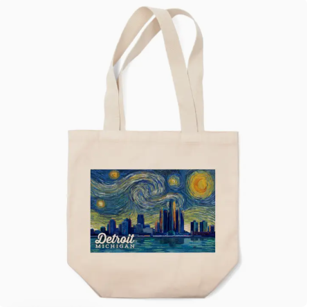 Picture Tote Bag - Detroit Michigan Starry Night Graphic - Organic Cotton
