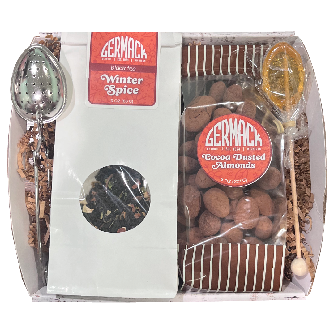 Picture Holiday - Tea Gift Box - (Cocoa Dusted Almonds, Winter Spice Black Tea, Honey Spoon Stir & Spoon Tea Infuser)
