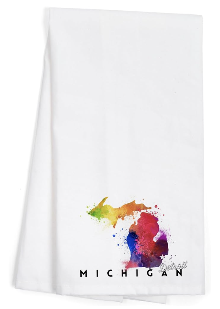 Picture Tea Towel - Michigan Watercolor Outline - 18in x 28in