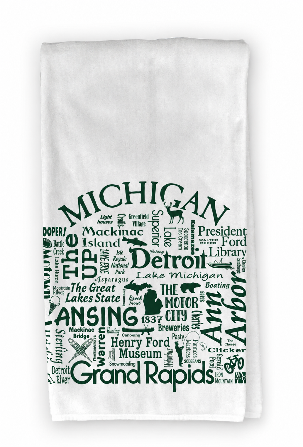 Picture Where Life Takes You - Michigan Destination Tea Towel - White & Pine Green