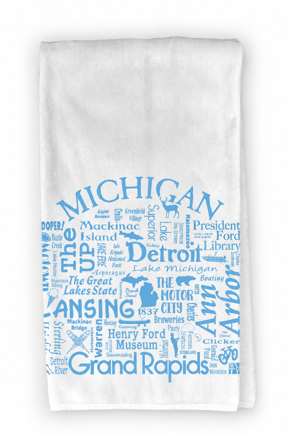 Picture Where Life Takes You - Michigan Destination Tea Towel - White & Sky Blue