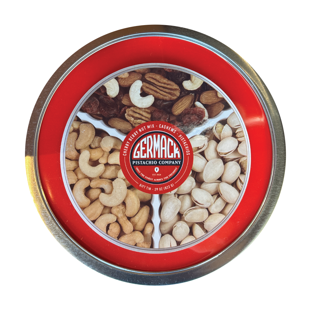 Picture Holiday - Silver Premium Nut Tin - Pistachios, Cashews, and Cherry Berry Nut Mix 29oz 