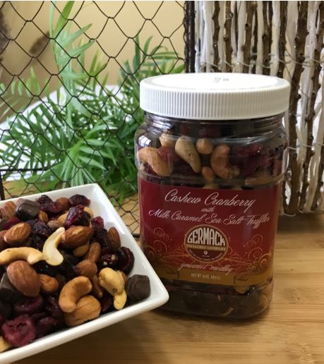 Picture Cashew Cranberry with Milk Caramel Sea Salt Truffles (Cashews, Almonds, Cranberries, Chocolate) - 16oz Jar