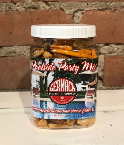 Picture Poolside Party Mix (Spicy Peanuts,  Bacon Sesame Sticks, Cheese Sticks, Corn Chips w/Flax, Cashews) 7oz